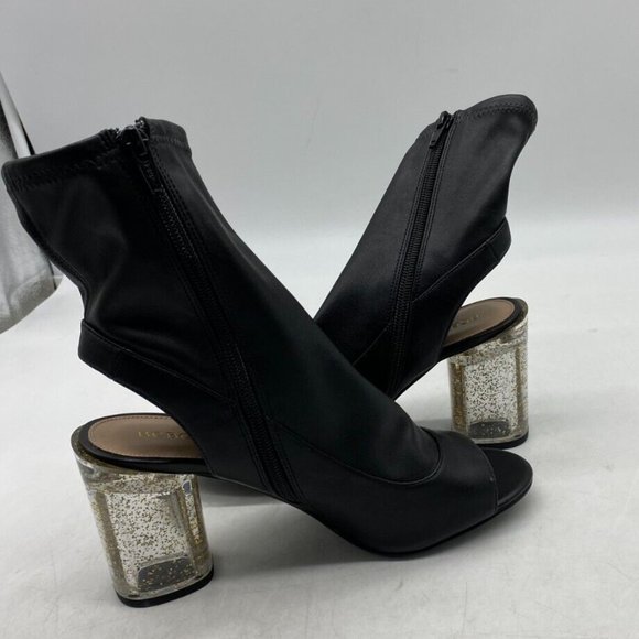 BCBGeneration Desire Black Sock Clear Block Heels W Peep Toe Sz 7 or 7.5 - Picture 2 of 5